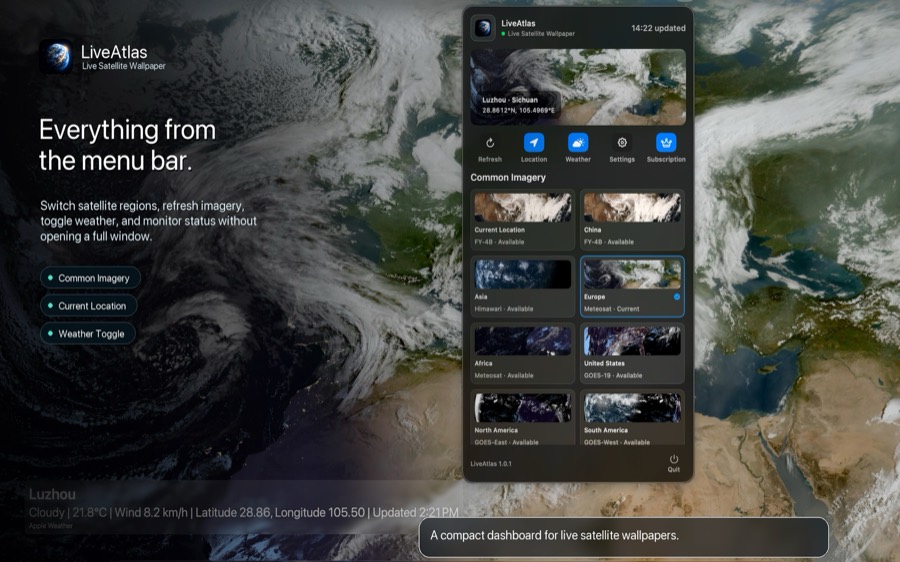 LiveAtlas menu bar dashboard promotional image